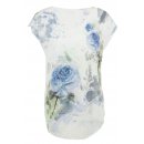 Damen Sommershirt Baumwolle mit kurzem Arm Wei&szlig; Blau Blumen
