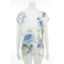 Damen Sommershirt Baumwolle mit kurzem Arm Wei&szlig; Blau Blumen