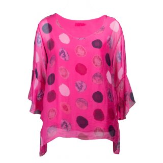 Bluse Tunika Shirt Seide Damen Neu Sommer Punkte Pink 36 38
