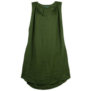 Leichtes Damen-Sommerkleid Leinen A-Linie Dunkel-Grün 38 40