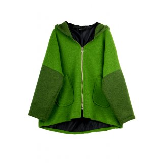 Weite Kapuzen-Jacke mit Reißverschluß Innen-Futter Damen Wolle Grün 42 44 46