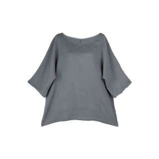 Shirt Oberteil Halbarm Edel Damen Leinen Grau Made in Italy 38 40 42