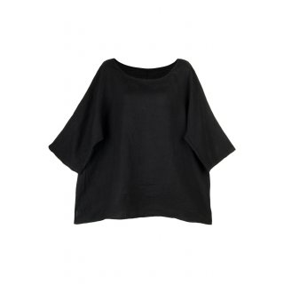 Shirt Oberteil Halbarm Edel Damen Leinen Schwarz Made in Italy 38 40 42