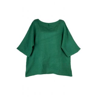 Shirt Oberteil Halbarm Edel Damen Leinen Grün Made in Italy 38 40 42