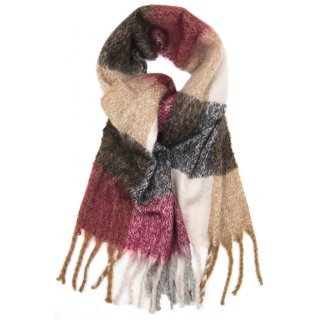Flauschiger Winter-Schal für Damen Neu Maxi XXL mit Wolle Rot Schwarz