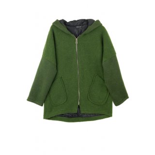 Kapuzen-Jacke mit Reißverschluss Innen-Futter Damen Wolle Moos-Grün 42 44 46