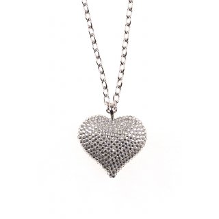 Cara Mia Halskette für Damen Silberne Gliederkette mit großem Herz Glitzer