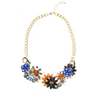 Cara Mia Halskette für Damen Statement-Kette mit Blumen aus Strass-Steinen