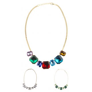 Cara Mia Halskette Glieder-Kette für Damen mit Strass-Steinen mehrere Farben