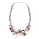 Cara Mia Halskette Perlen-Halsband f&uuml;r Damen mit Deko-Bl&uuml;ten Blau