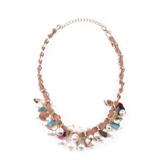 Cara Mia Halskette Perlen-Halsband für Damen mit Deko-Blüten Altrosa