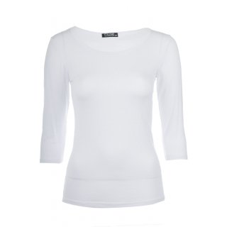 Muse Shirt für Damen mit 3/4 Arm und Rundhals Baumwolle Stretch Weiß M