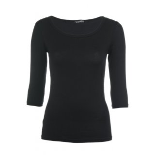 Muse Shirt für Damen mit 3/4 Arm und Rundhals Baumwolle Stretch Schwarz S