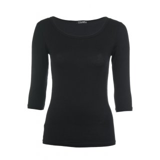 Muse Shirt für Damen mit 3/4 Arm und Rundhals Baumwolle Stretch Schwarz M