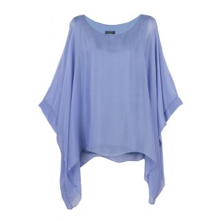 Seidentunika Damen made in italy lang Fledermaus-Ärmel Blau Violett 38 40 42 44