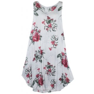 Leichtes Sommerkleid für Damen Maxi-Kleid Viskose Weiß Blumen 40 42 44