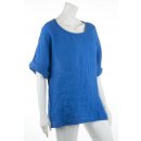Shirt Oberteil Halbarm Edel Damen Leinen Royal-Blau Made in Italy 38 40 42