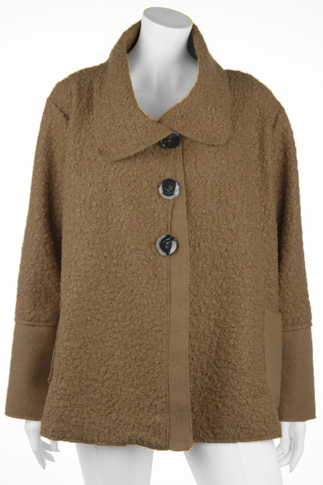 Herbstjacke für Damen mit Kragen aus Bouclé Übergangsjacke Beige 38 4