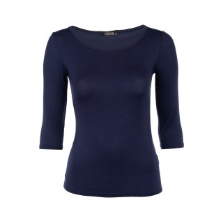 Muse Shirt für Damen mit 3/4 Arm und Rundhals Baumwolle Stretch viele Farben dunkelblau L