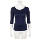 Muse Shirt f&uuml;r Damen mit 3/4 Arm und Rundhals Baumwolle Stretch viele Farben dunkelblau L