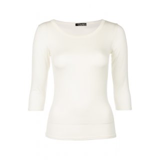 Muse Shirt für Damen mit 3/4 Arm und Rundhals Baumwolle Stretch Wollweiß M