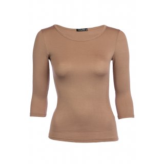 Muse Shirt für Damen mit 3/4 Arm und Rundhals Baumwolle Stretch viele Farben camel2 M