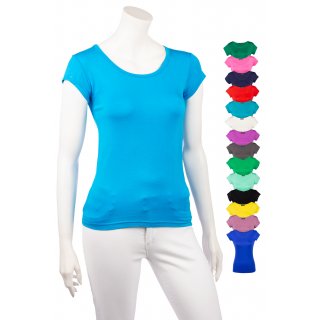 Shirt für Damen Kurzarm und Rundhals Baumwolle Stretch viele Farben 34-38