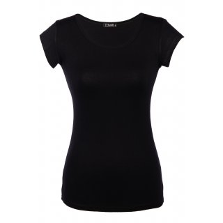 Shirt für Damen Kurzarm und Rundhals Baumwolle Stretch viele Farben 34-38 schwarz S