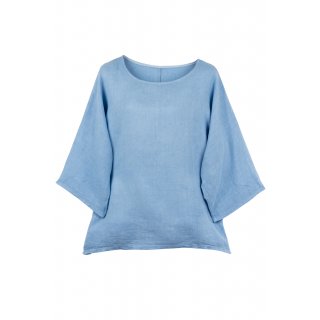 Shirt Oberteil Halbarm Edel Damen Leinen One Size 40-44 hellblau