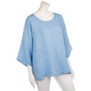 Shirt Oberteil Halbarm Edel Damen Leinen One Size 40-44 hellblau