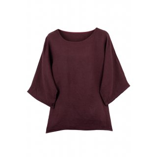 Shirt Oberteil Halbarm Edel Damen Leinen One Size 40-44 bordeaux