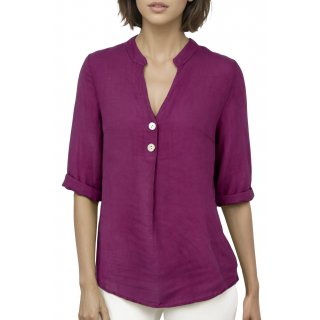 Bluse Damen Sommer Leinenbluse Kurzarm V-Ausschnitt viele Farben 38-44 Mehrfarbig cyclam L/XL