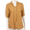Bluse Damen Sommer Leinenbluse Kurzarm V-Ausschnitt viele Farben 38-44 Mehrfarbig camel L/XL